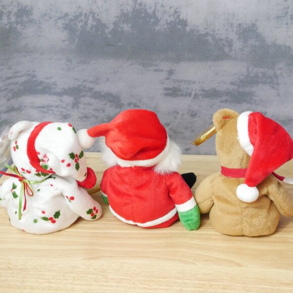 Beanie Babies Christmas Lot of 3 1997 Teddy, Santa, 1998 Holiday Teddy - Picture 2 of 5